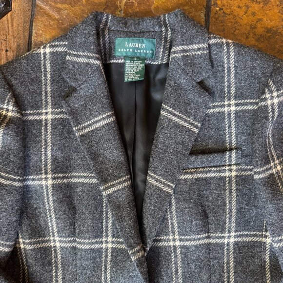 Vintage Ralph Lauren Grey and White Wool Blazer, Women's Size 12 - Picture 2 of 8